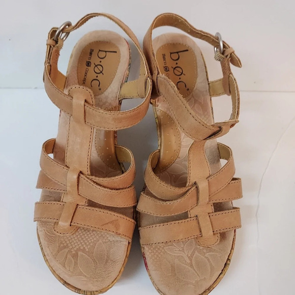 BOC Born Concept Leather Floral Cork Wedge Slingback Sandals in Size 8 - Picture 2 of 11